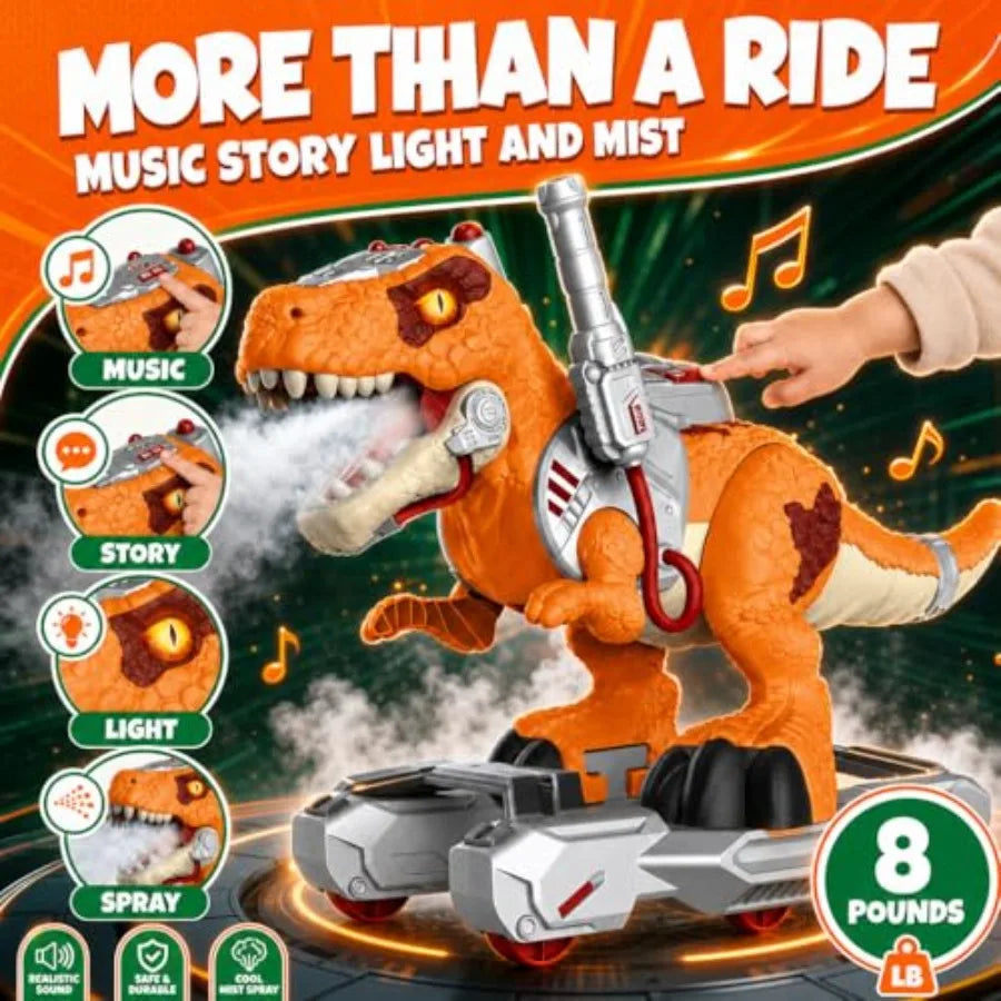 Dinosaur Ride On Scooter Toddlers Orange ABS Plastic Four Wheels Music Lights