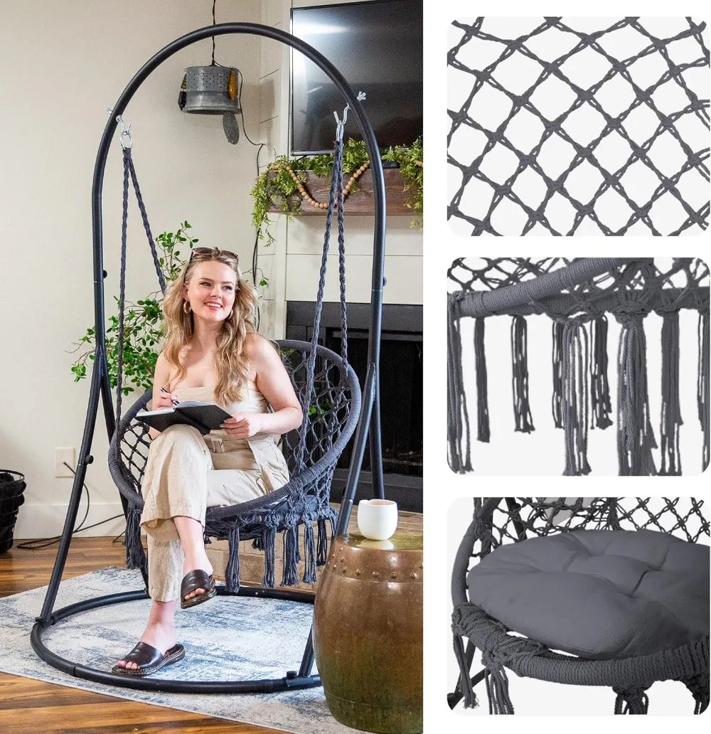 Indoor Outdoor Hammock Swing Chair With Stand 330 Lbs Capacity Grey