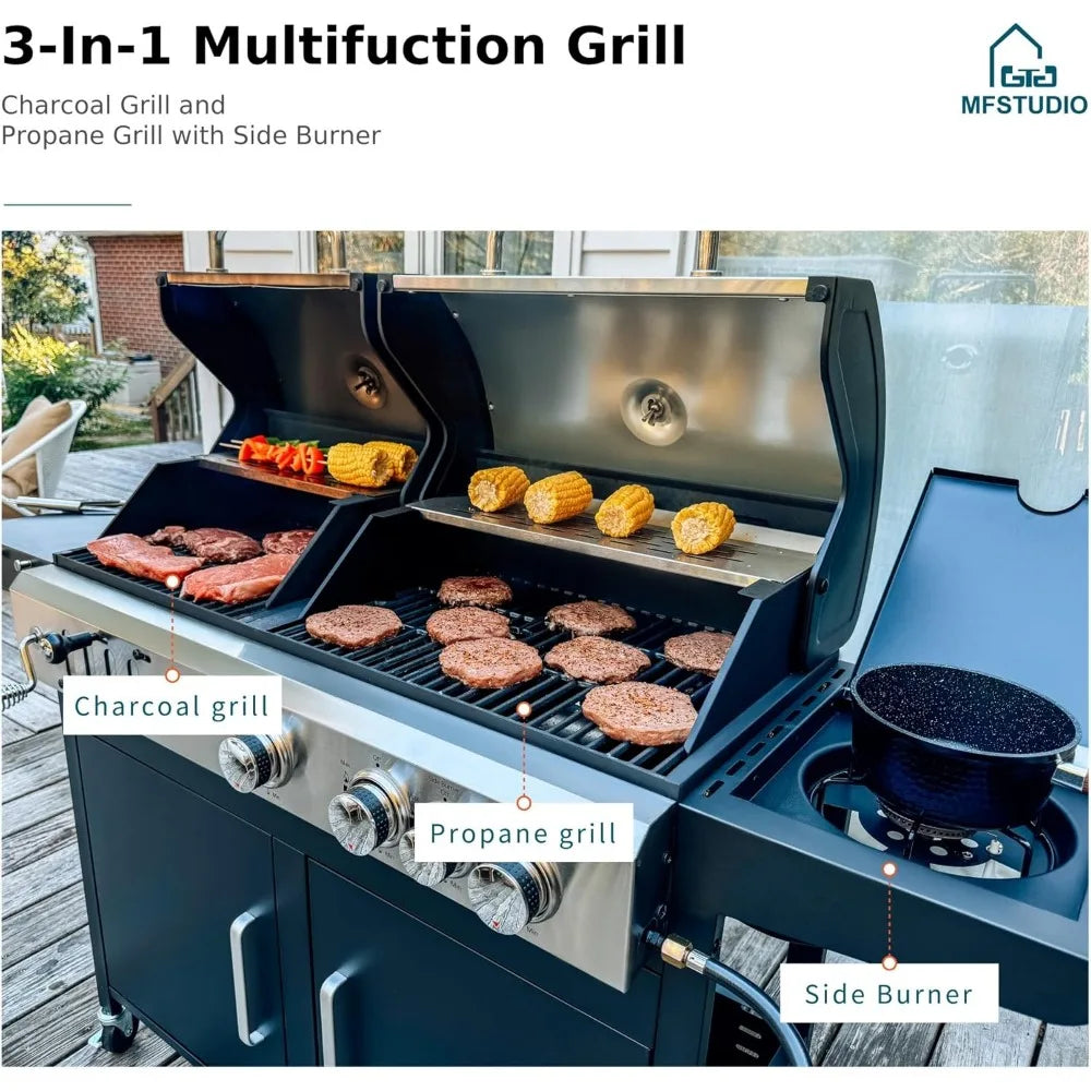 3 In 1 Gas And Charcoal Grill Combo With Side Burner Propane