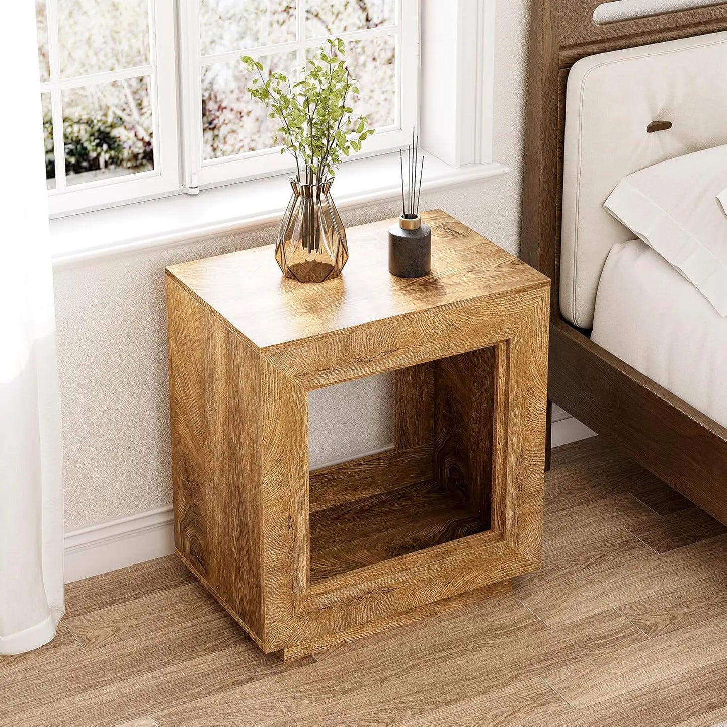 Little Tree End Table Wooden Square Side Table Farmhouse Sofa Side Tables