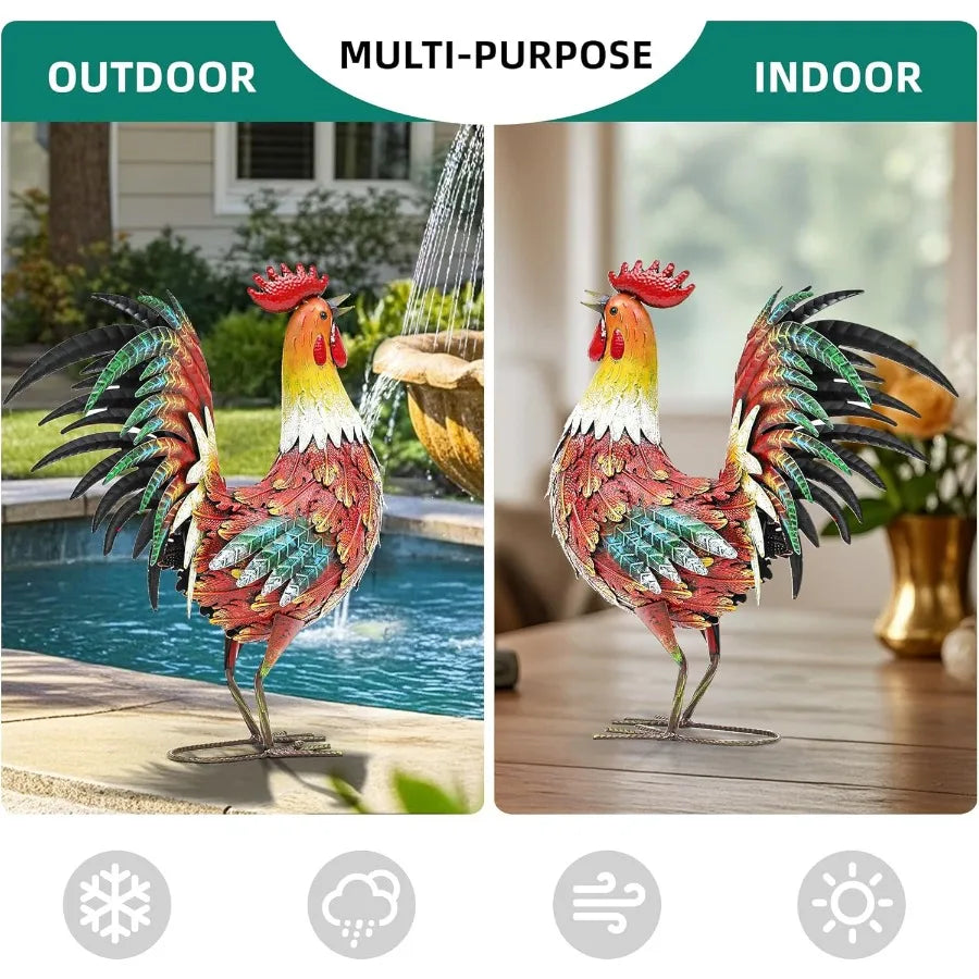 21 Inch Metal Rooster Yard Decor Outdoor Garden Statue For Backyard Patio