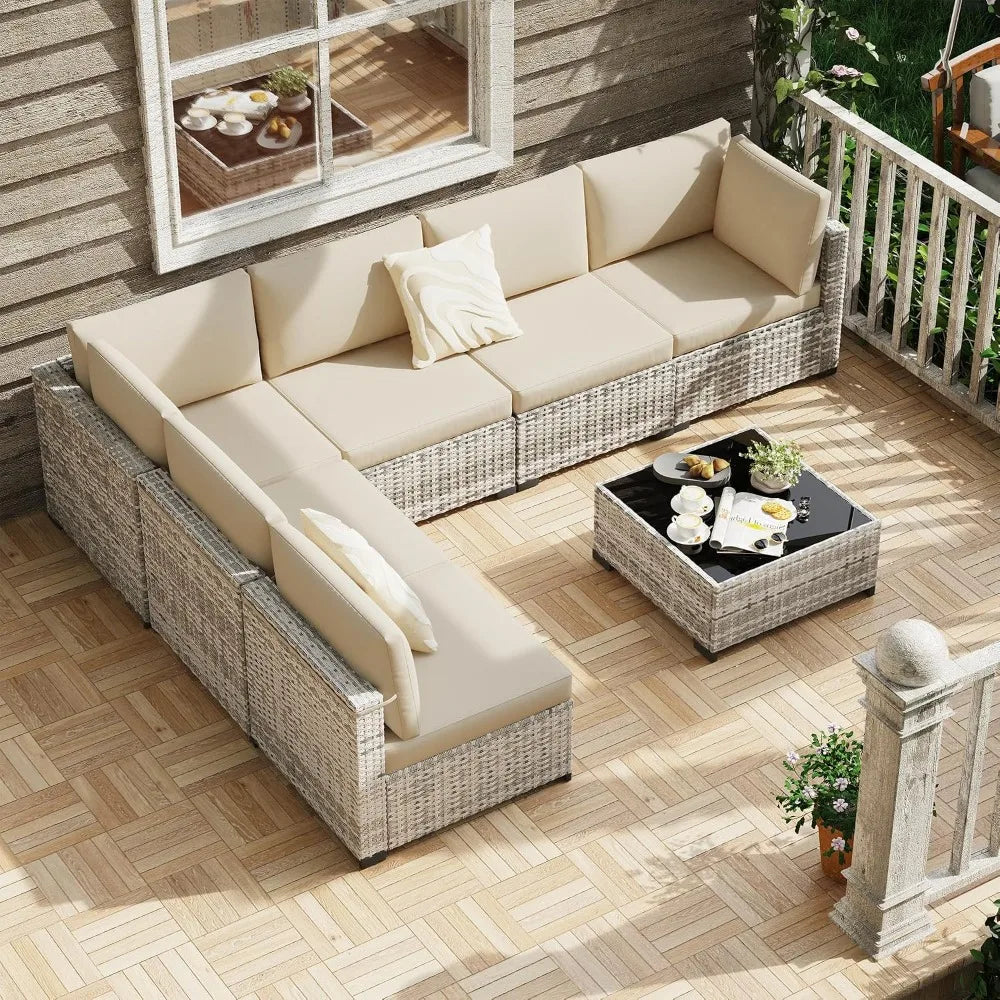 7 Pack All Weather PE Rattan Modular Sectional Conversation Patio Set, Custom