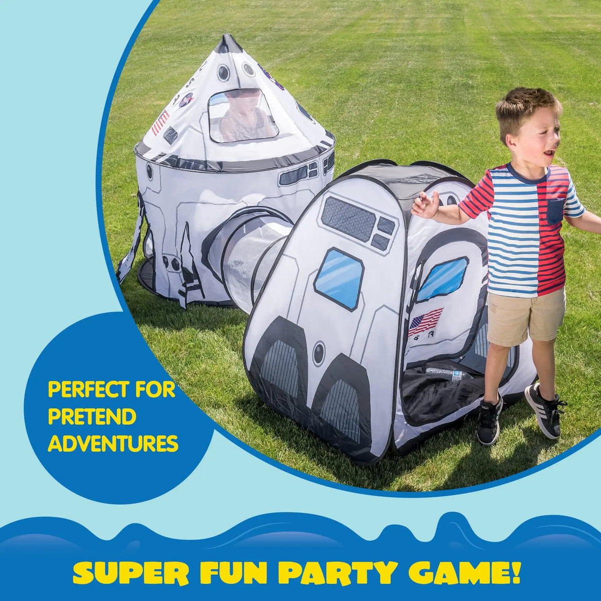 Joyfy Rocket Ship Play Tent With Pop Up Tunnel Set For Kids