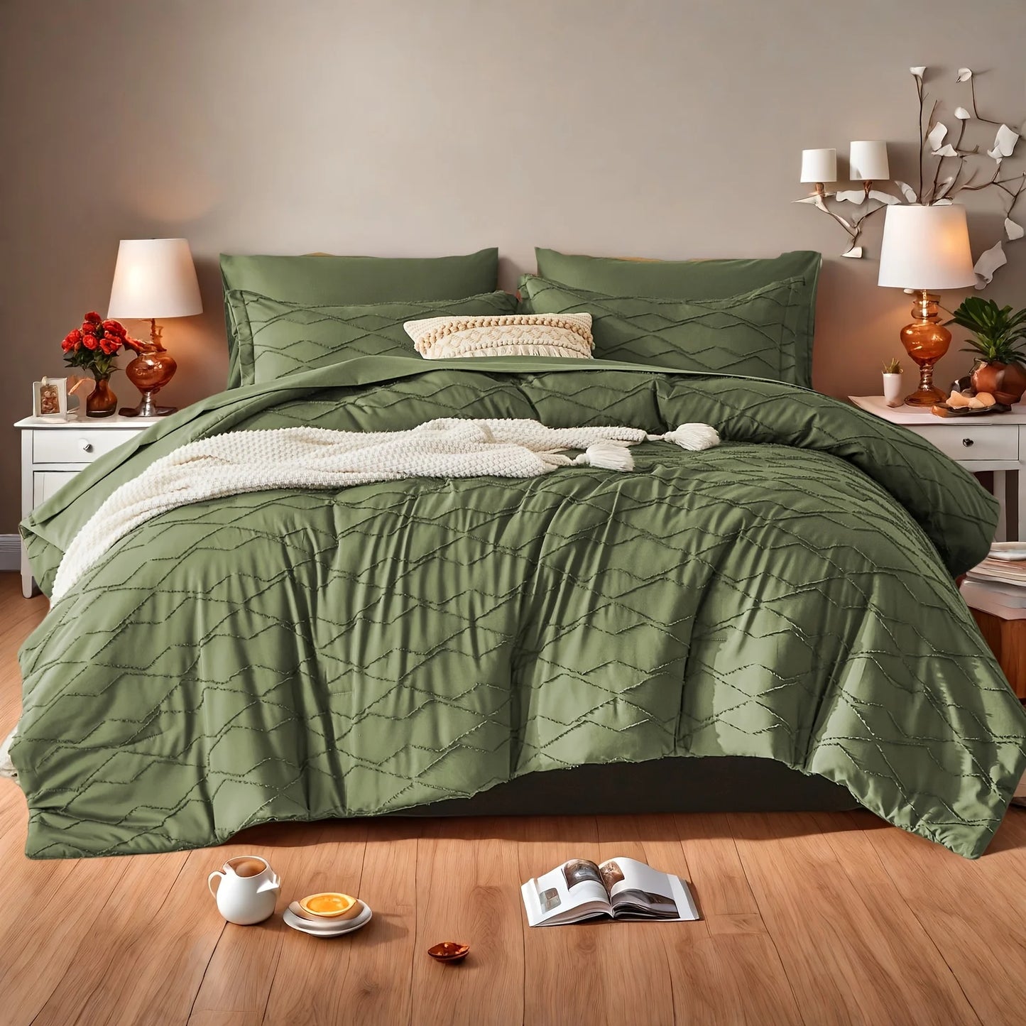 Boho Farmhouse Comforter Set Queen King Size Bed In A Bag Geometric Tufted