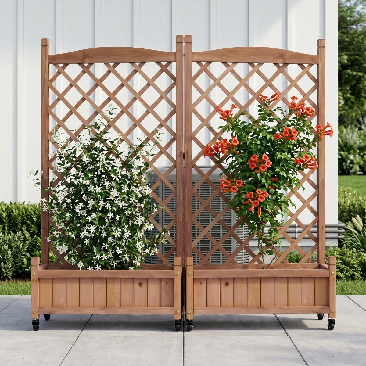 Raised Garden Bed with Trellis 2 Pack, Outdoor Wooden Planter Box & Plant Stand with Climbing Racks    RR