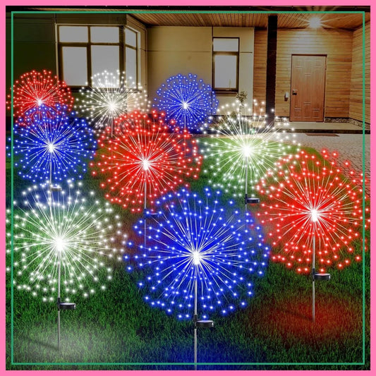 9 Pcs 4th Of July Solar Firework Stake Lights 180 LED 8 Modes Outdoor Decor