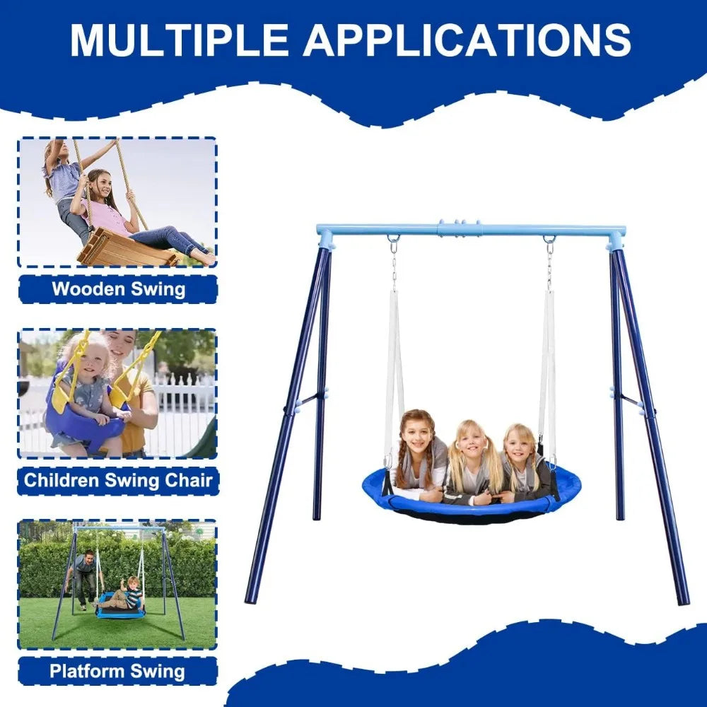 Heavy Duty 500lbs Saucer Swing Set - Outdoor Metal Frame Playground Equipment for Backyard, Includes 45'' Tree Swing & Adjustabl