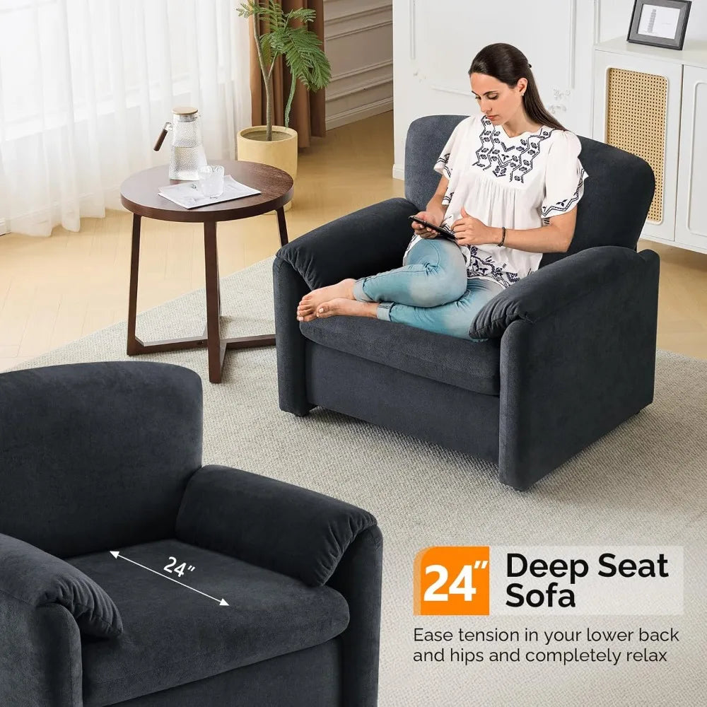 Grey Accent Chair, 38" Oversized Living Room Chairs Chenille Comfy Upholstered Lounge Armchair Soft Single Sofa Chair for Bedroo