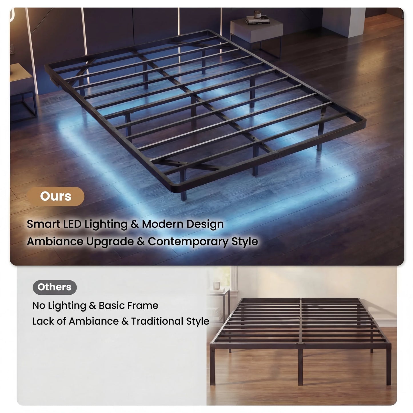 Hoomic Floating Bed Frame With LED Lights And Charging Station King Size