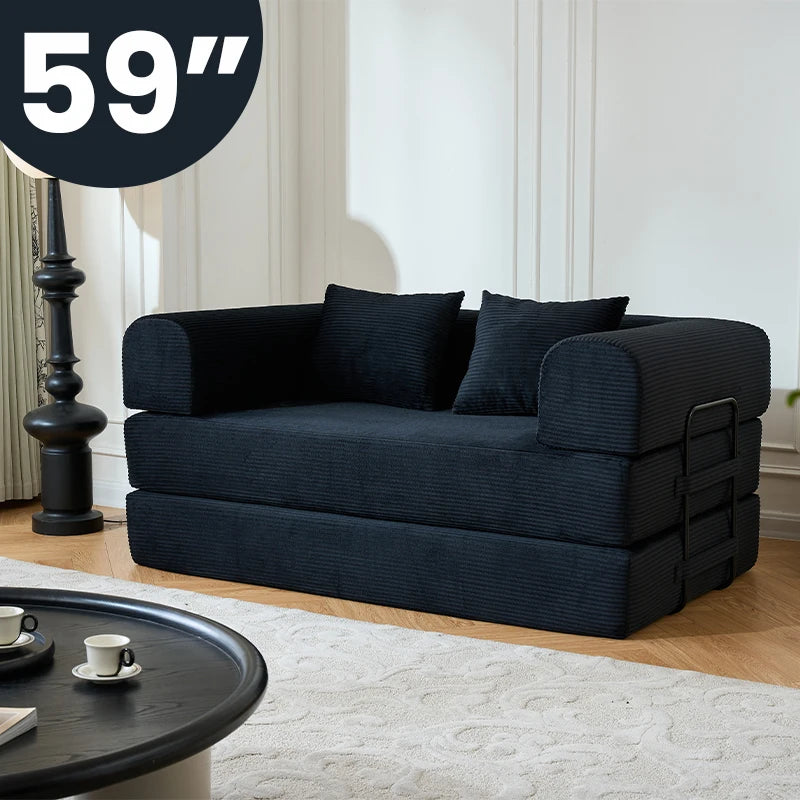59 Boneless Foldable Sofa Bed Convertible 2 Seater Corduroy Couch Sleeper