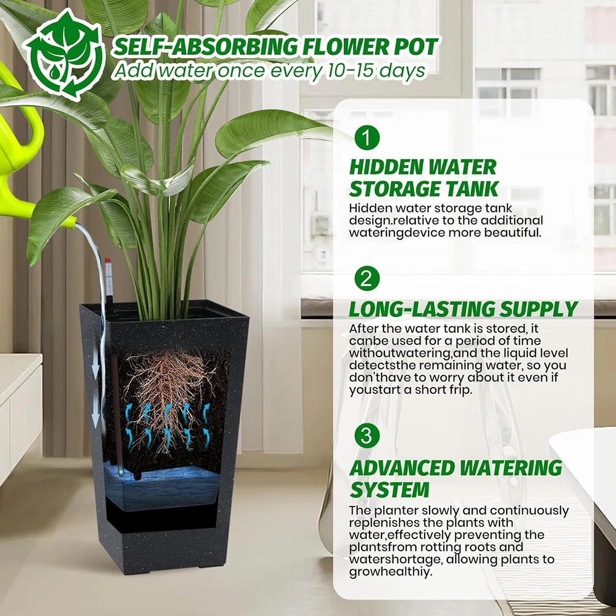 Rectangular Planters Set Of 2 Outdoor Pots With Water Level
