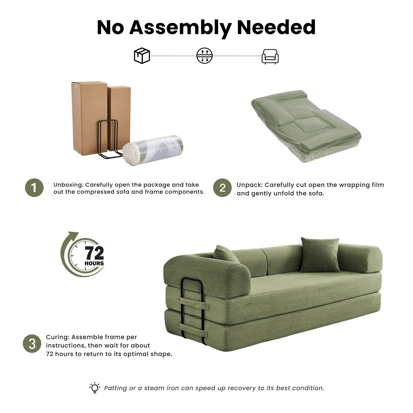 79 Inch Folding Sofa Bed Corduroy Upholstered Loveseat Sleeper For Living Room