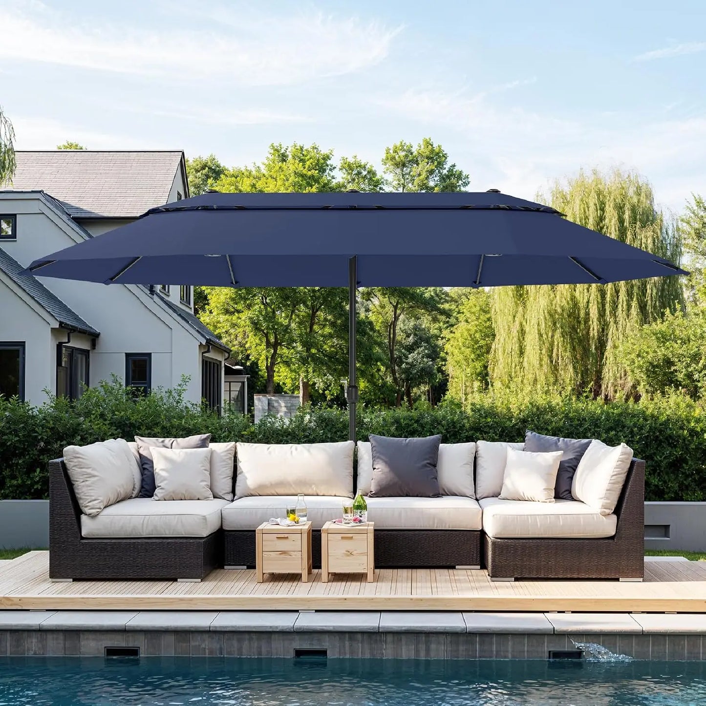 15ft Extra Large Rectangular Market Patio Umbrella,Heavy Duty,Base Included,Outdoor,Custom
