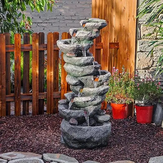 10-Tier Outdoor Rock Waterfall Fountain for Garden, Patio, Deck, and Pond Decor