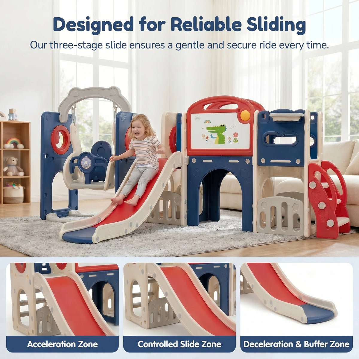 12‑in‑1 Kids Play Castle Playset Toddler Slide and Swing Set with Drawing Board Basketball Hoop HDPE Indoor Outdoor Children Playground Toy for 1‑6 Years Old