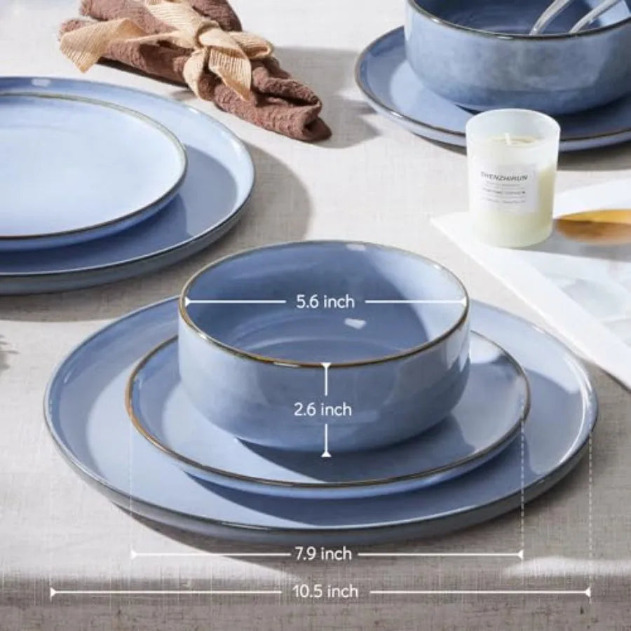 12-Piece Reactive Glaze Dinnerware Set For Four Plates And Bowls Microwave Safe