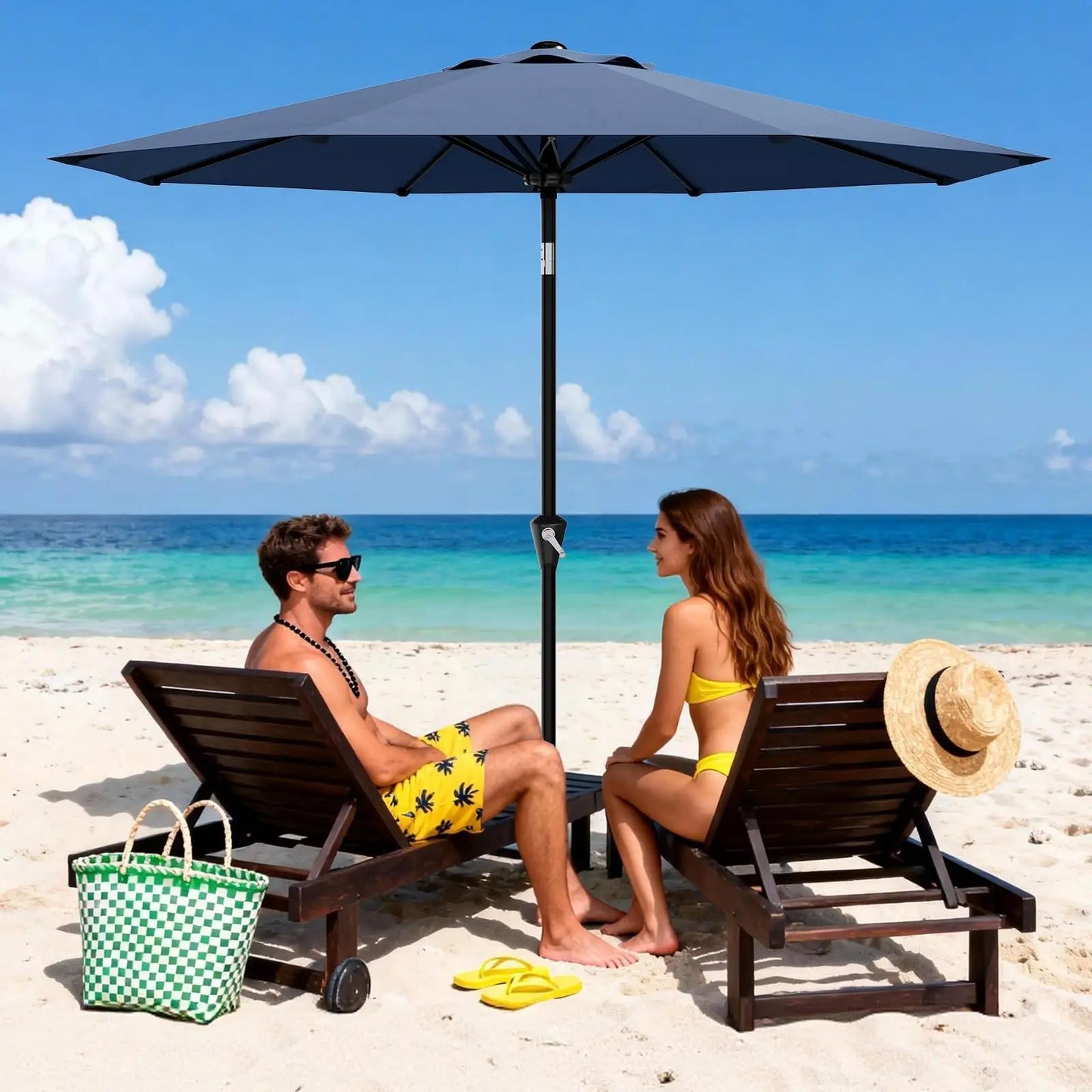 10 Foot Patio Market Umbrella With Crank Lift and Tilt Waterproof