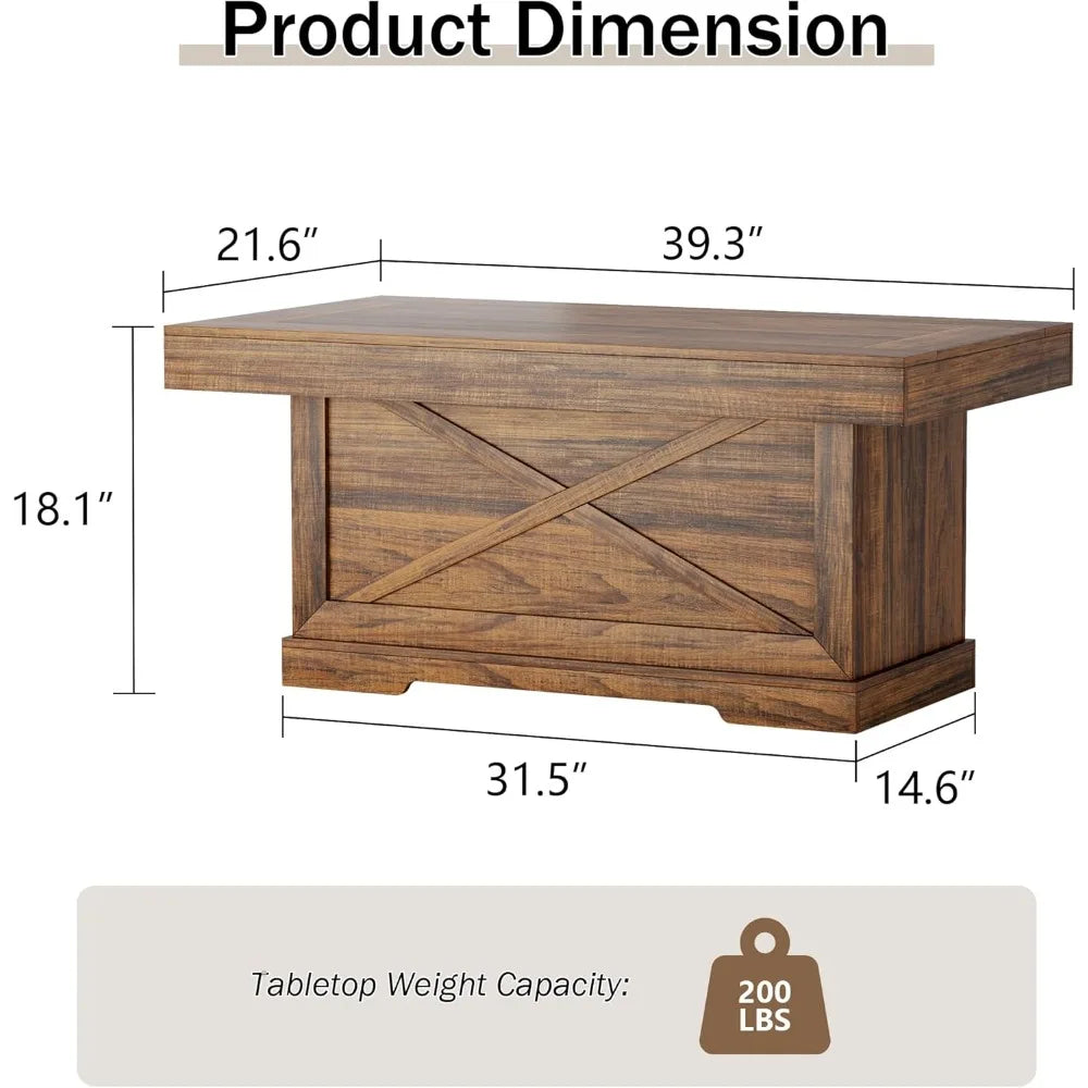 Rustic X-Design Wooden Pedestal Coffee Table for Living Room, Space-Saving Rectangle Home Furniture, Easy Assembly