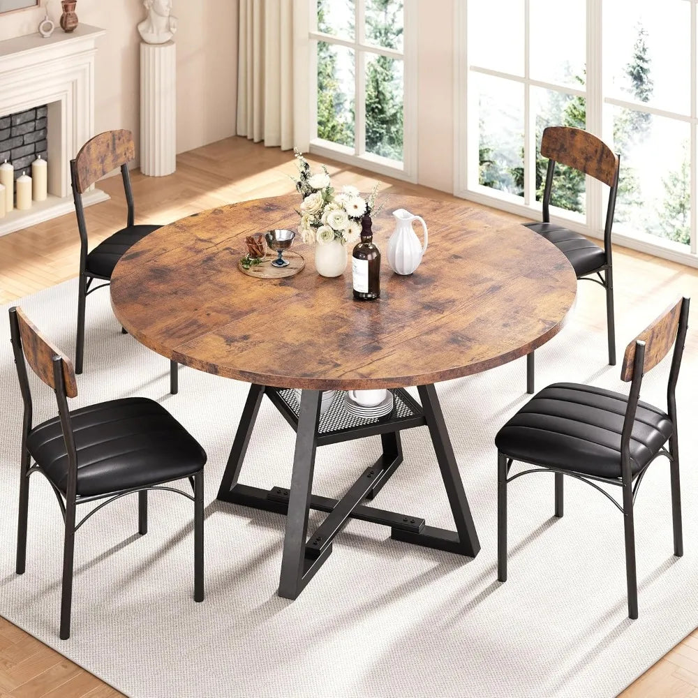 Round Dining Table Set For 4 Pedestal Circle Table Chairs