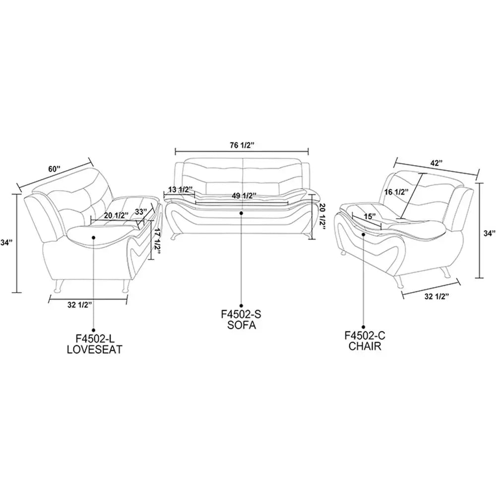 Orange Modern Leather Sofa Set With Pillow Top Armrests 3 Seater