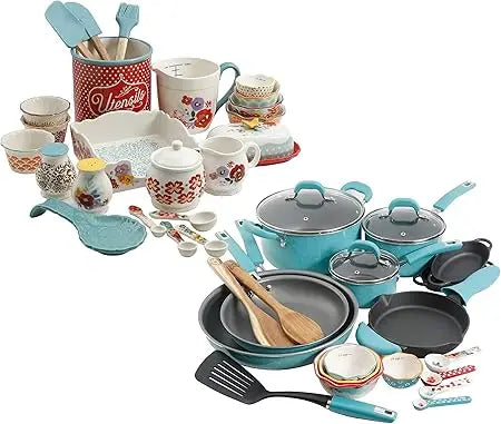 The Pioneer Woman Speckle 24 Piece Turquoise Cookware Set
