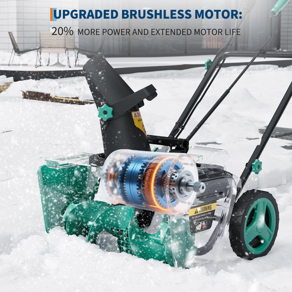 20 Inch Brushless Cordless Snow Blower 2x20V Battery LED Light