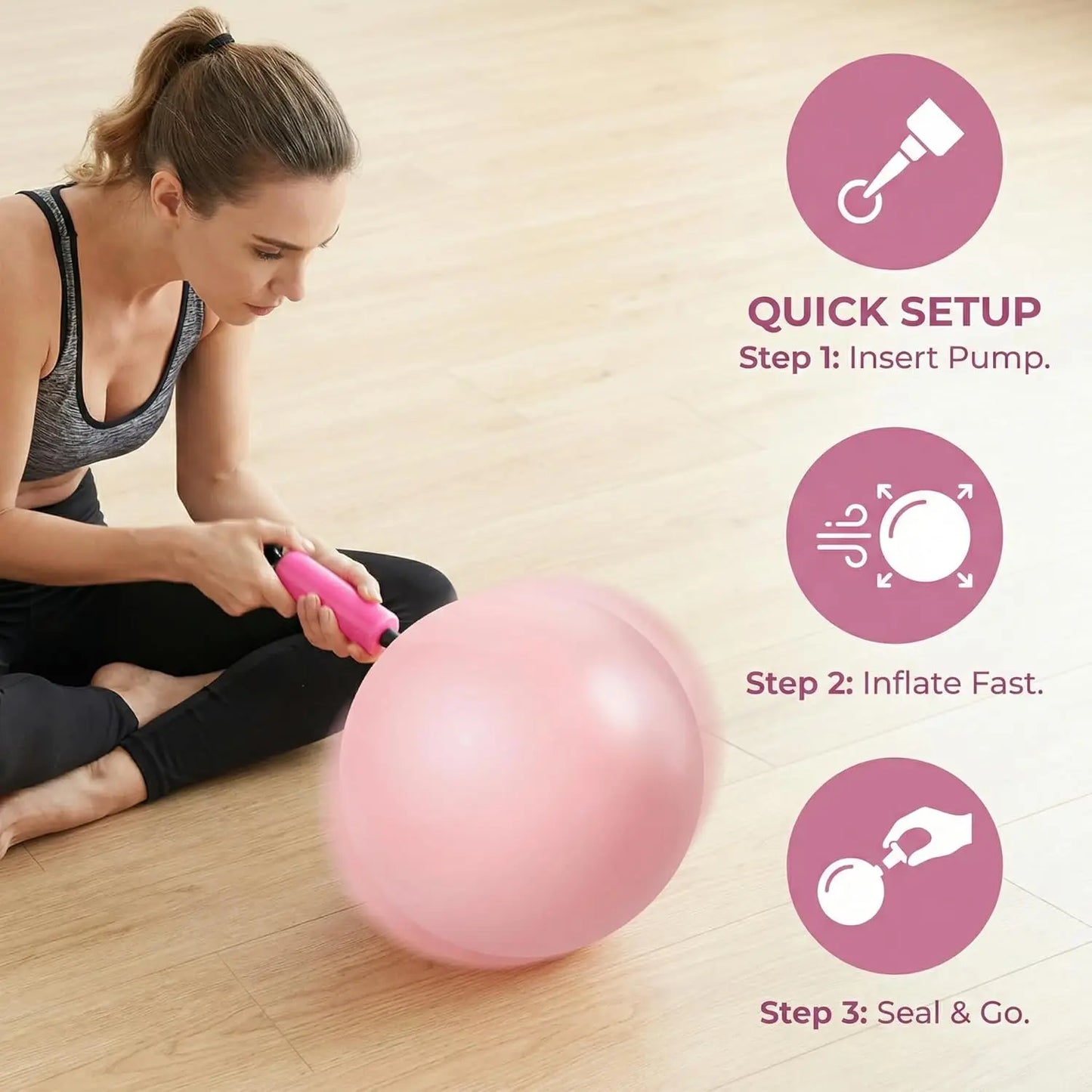 9 Inch Pink Pilates Stability Ball With Pump For Core Workout Home Gym