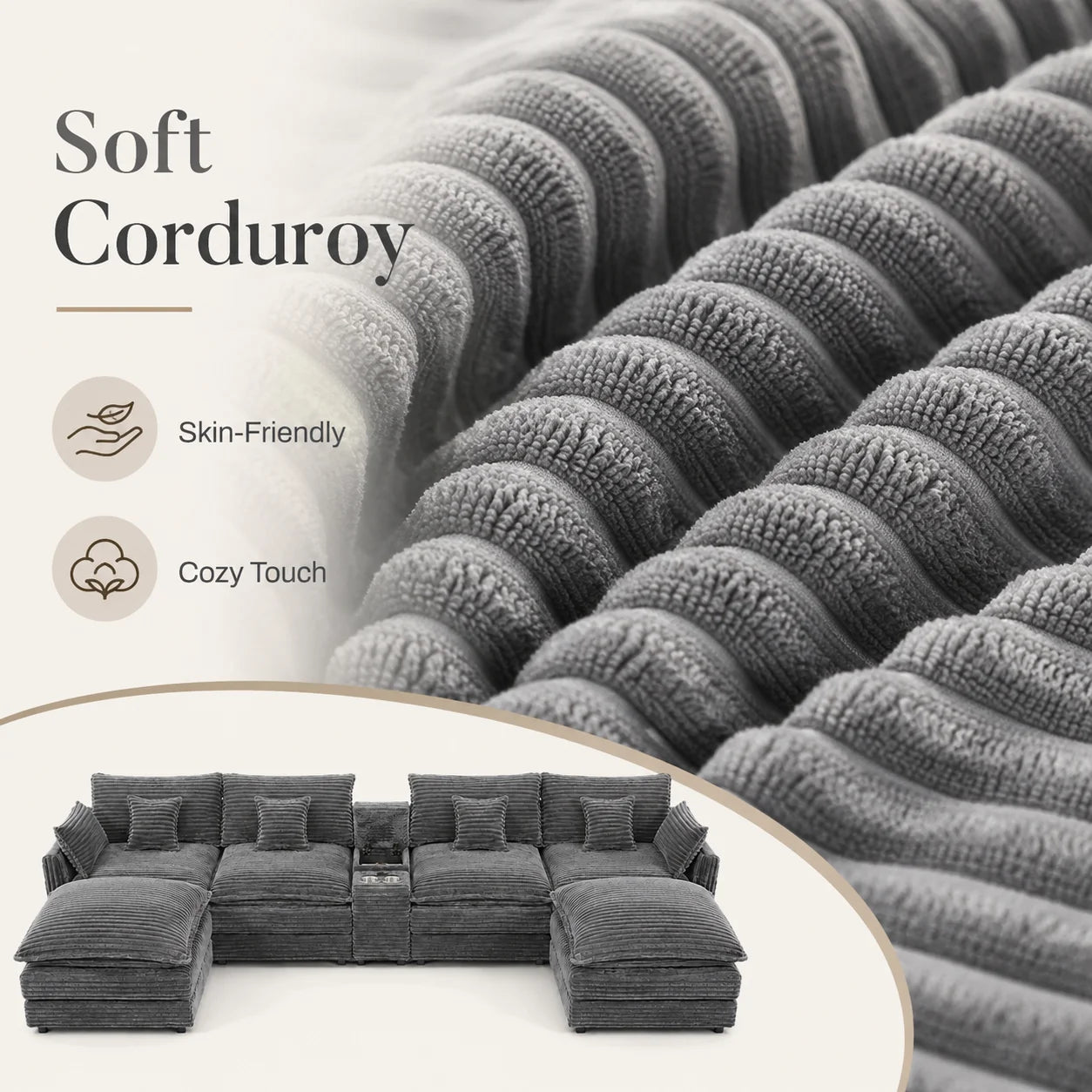 141 Inch 7 Piece U Shaped Sofa Set With Console Coffee Table And Pillows