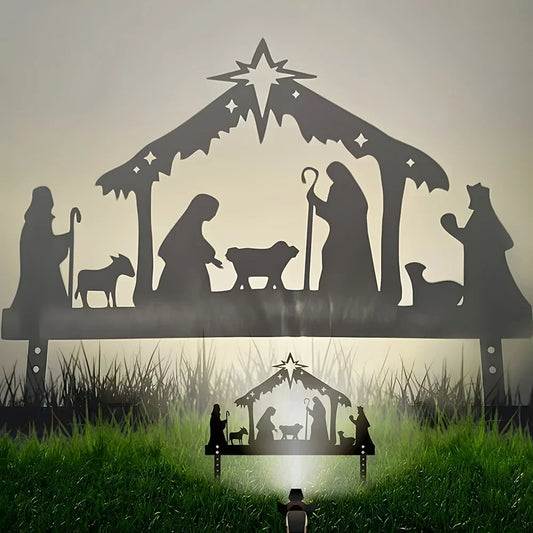 Outdoor Sacred Night Nativity Metal Projection Ornament Christmas Eve Décor Perfect Garden Party Ambiance and Festive Atmosphere