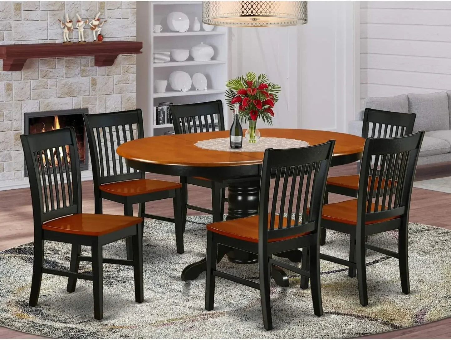 7 Piece Oval Dining Set With Butterfly Leaf And 6 Chairs