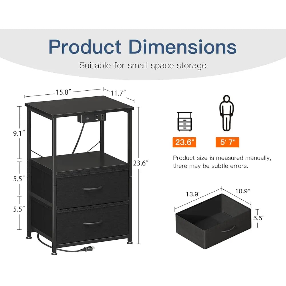 Nightstand Set Of 2 With Charger Station USB Ports