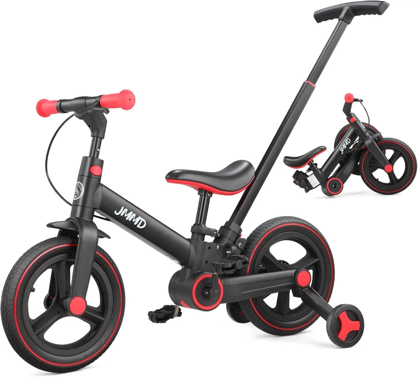 Toddler Bike With Push Handle 6 In 1 Foldable Bike Pedals Training Wheels
