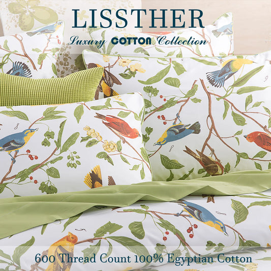 3Pc 600TC Egyptian Cotton Duvet Cover Set Vintage Colorful Bird Floral Pastoral