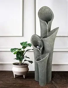 Patio Water Fountain 33 1/2", Bell 4-tier Cascading Floor Fountain Indoor Outdoor Waterfall Feature