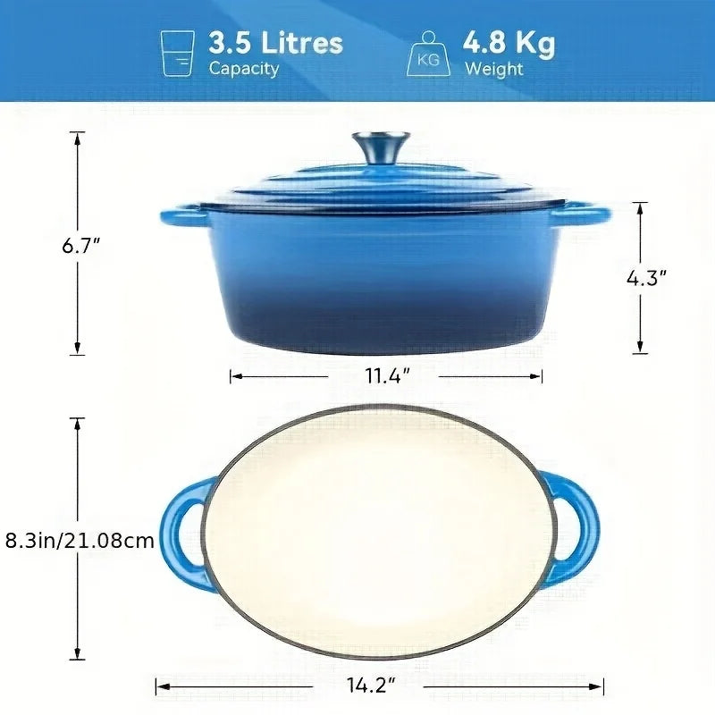 Enameled Cast Iron Dutch Oven With Lid Dual Handles For Bread Baking Nonstick