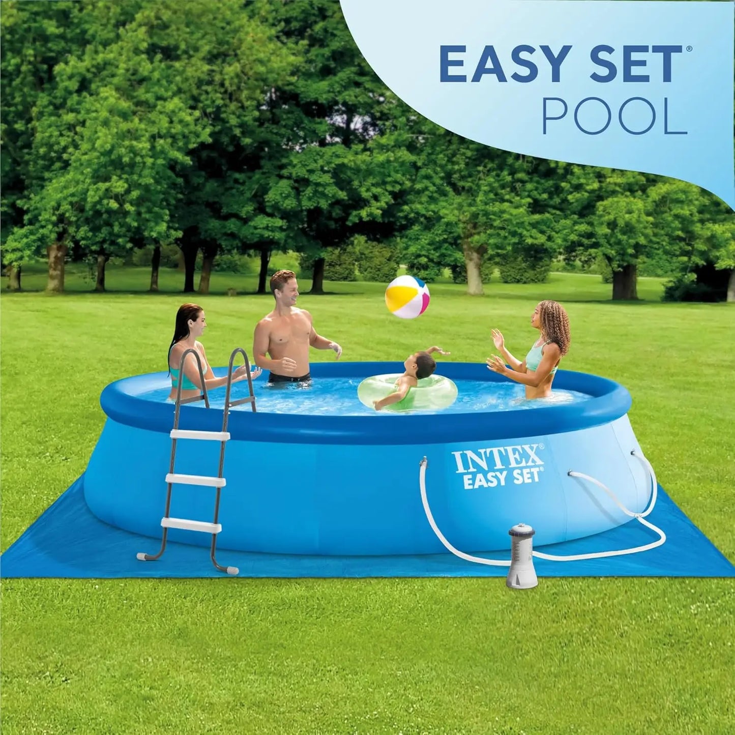 15Ft By 42In Inflatable Pool Set With Filter Pump Ladder Cover And Ground Cloth