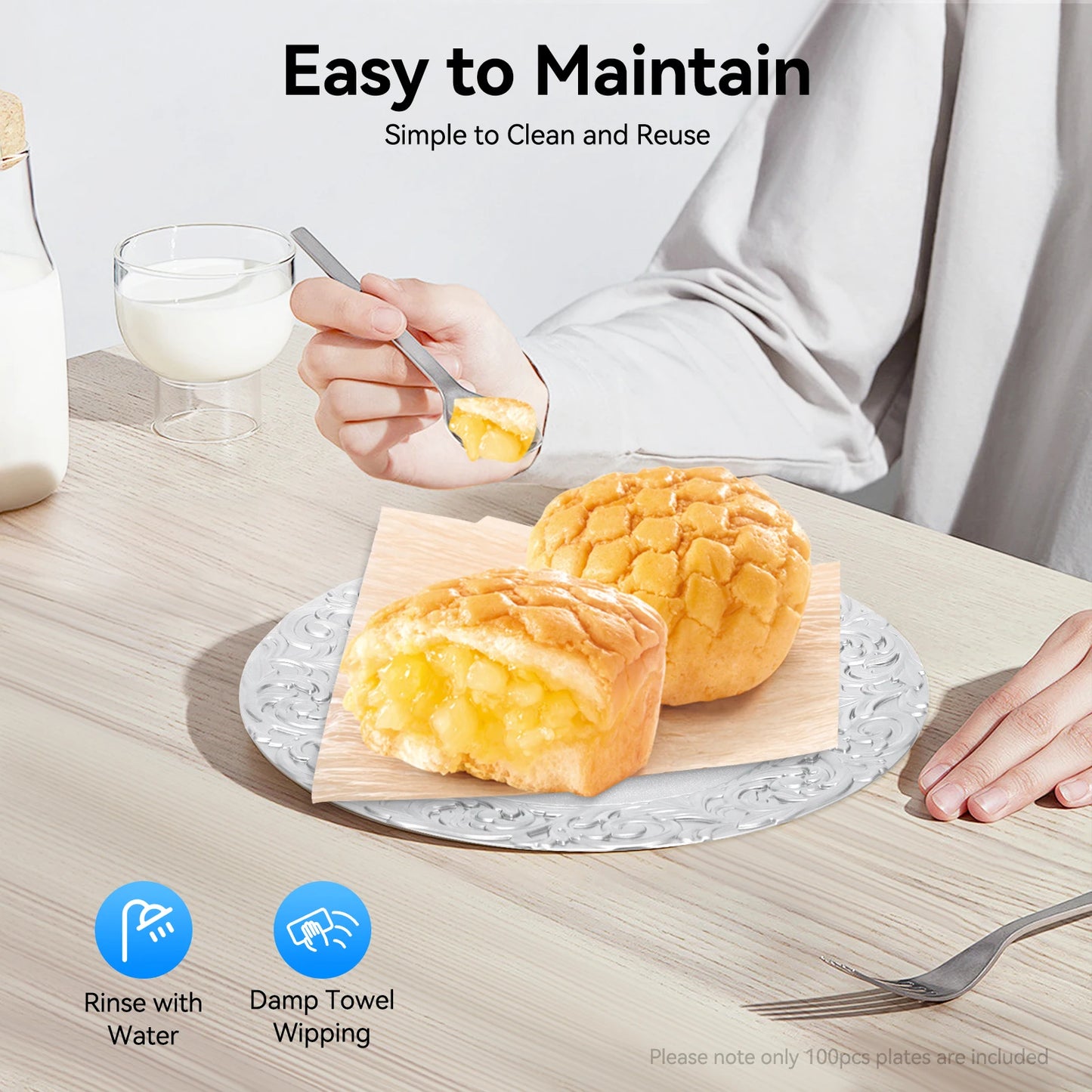 100Pcs 13 Inch Round Charger Plates Set For Wedding Party Silver Green