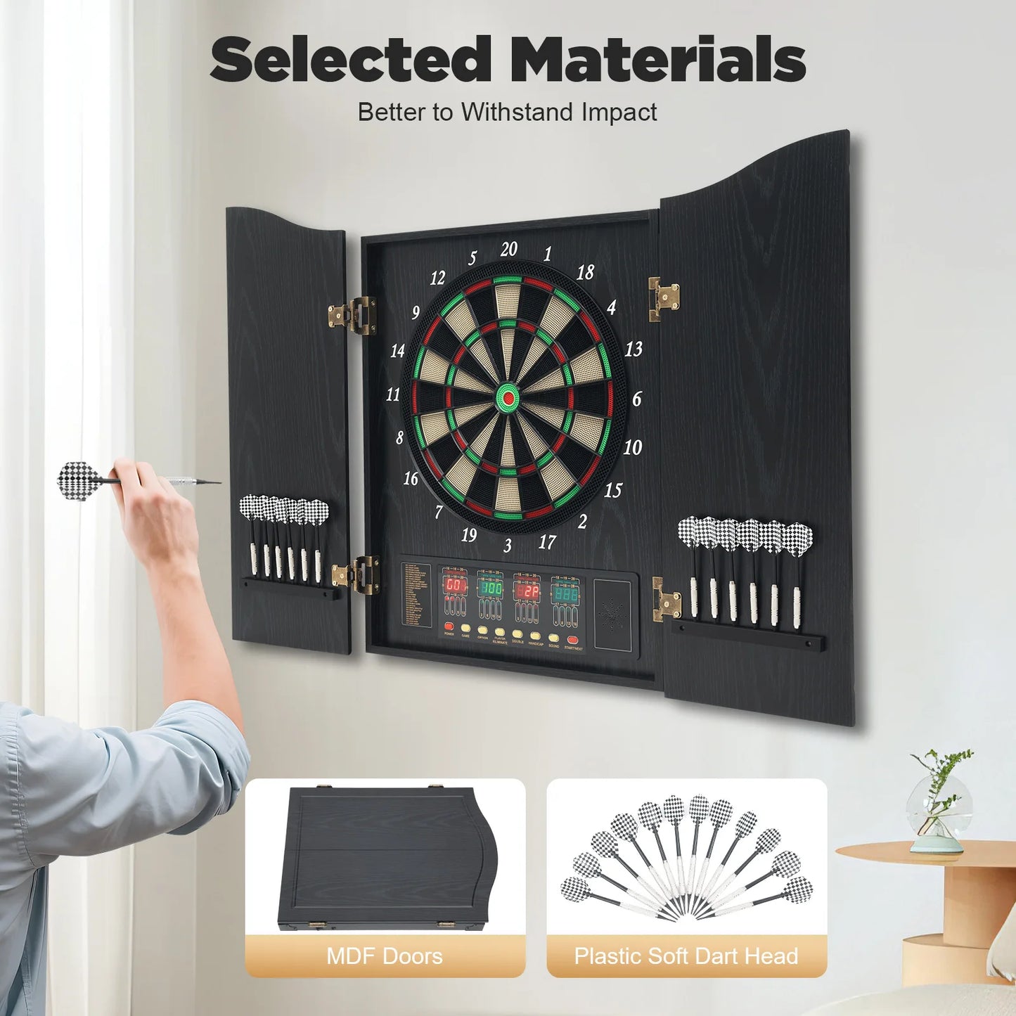 Electronic Dart Board Set With 4 LED Displays Voice Prompts 12 Darts CB05E