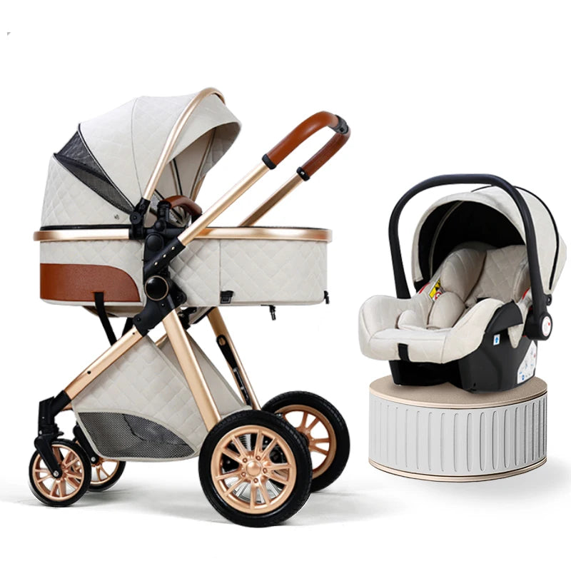 Luxury Baby Stroller 3 In 1 High Landscape Pushchair Infant Carrier