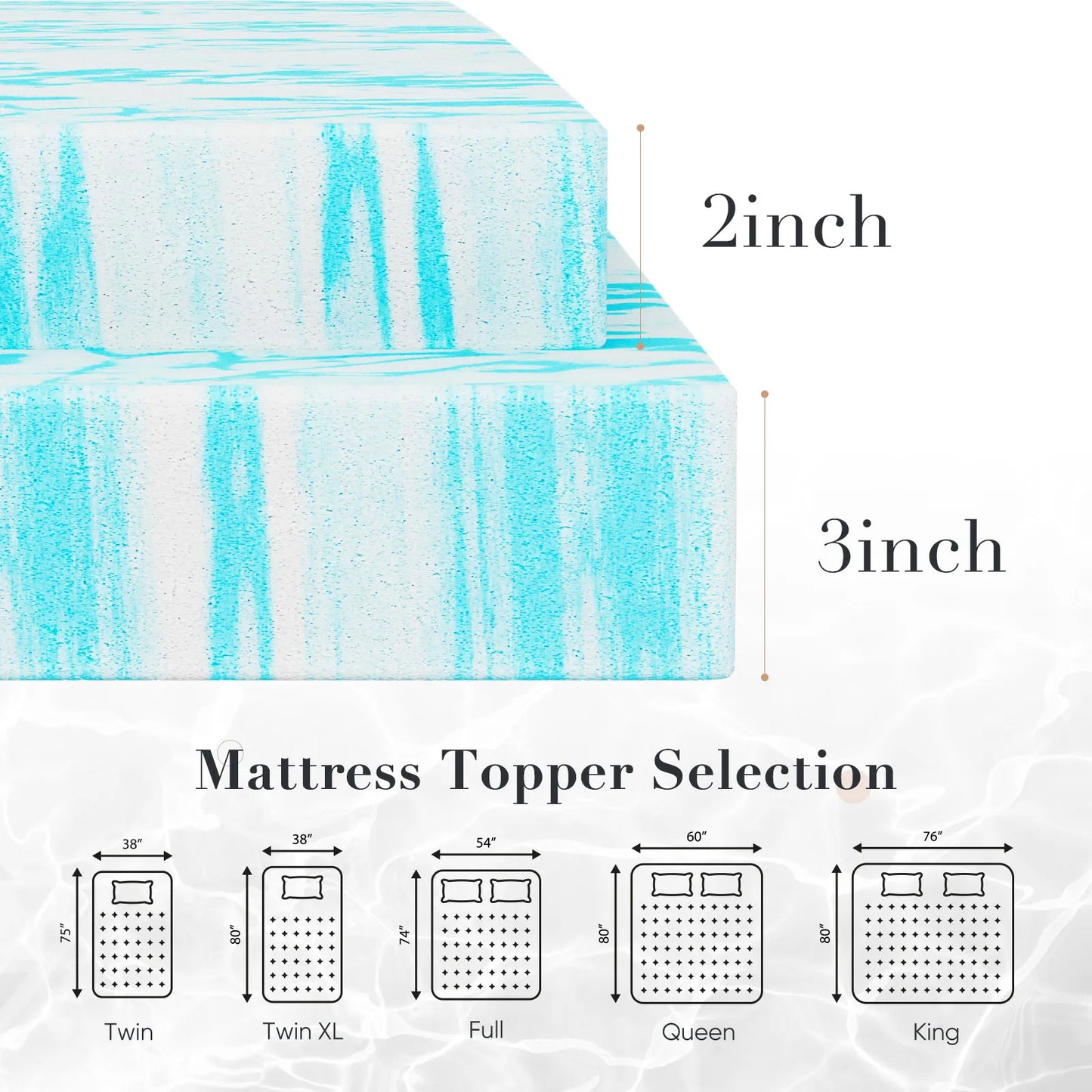 JHK Gel Memory Foam Mattress Topper 2 to 3 Inch Full Size Cooling Bed Topper