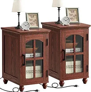 Narrow Side Tables 2 Farmhouse Nightstands Charging Station