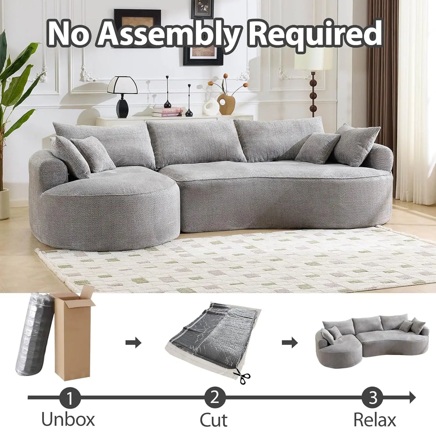 126.4 Inch Oversized L Shaped Boneless Sofa With Deep Seat And 7 Pillows