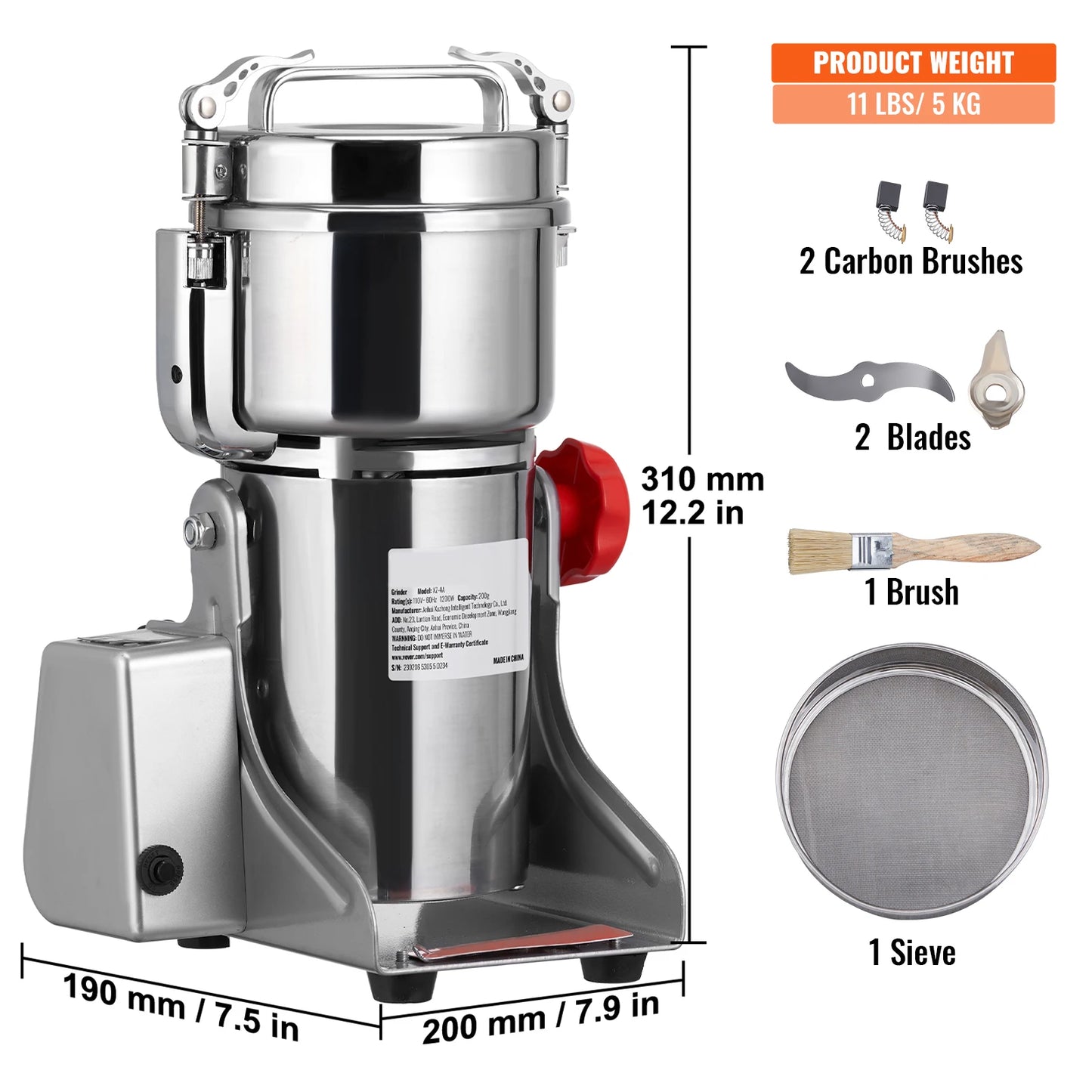SucceBuy Electric Grain Mill Grinder 150-2500g for Dry Herbs Spices Coffee Corn