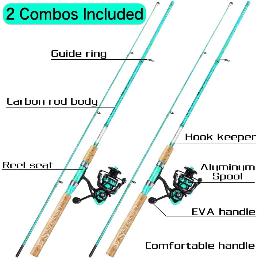 2 Piece 5 Foot 6 Inch Graphite Fiberglass Rod And Reel Combo Saltwater Angling