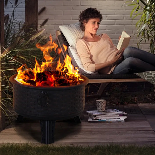 26 Inch Outdoor Wood Burning Fire Pit With Poker And Cover