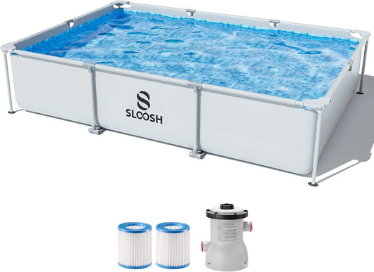 Joyfy Rectangular Above Ground Pool 10x6.8ft 26In Frame Pool Set Filter Pump