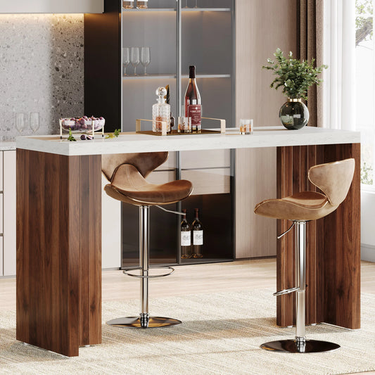 Tribesigns Home Bar Unit, 55.12-Inch Bar Table with a Faux Marble Finished Tabletop, Modern Freestanding Mini Bar