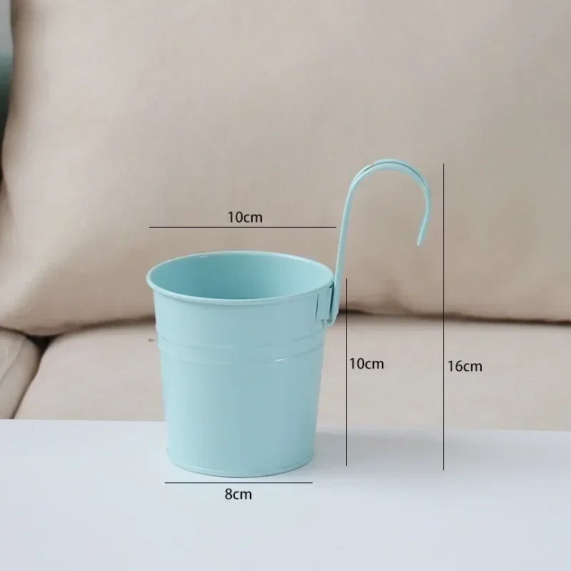 10 Colors Metal Iron Flower Wall Hanging Flower Plants Pot Hook Bucket Tin Garden Planter Pots Balcony Hanging Succulent Basket