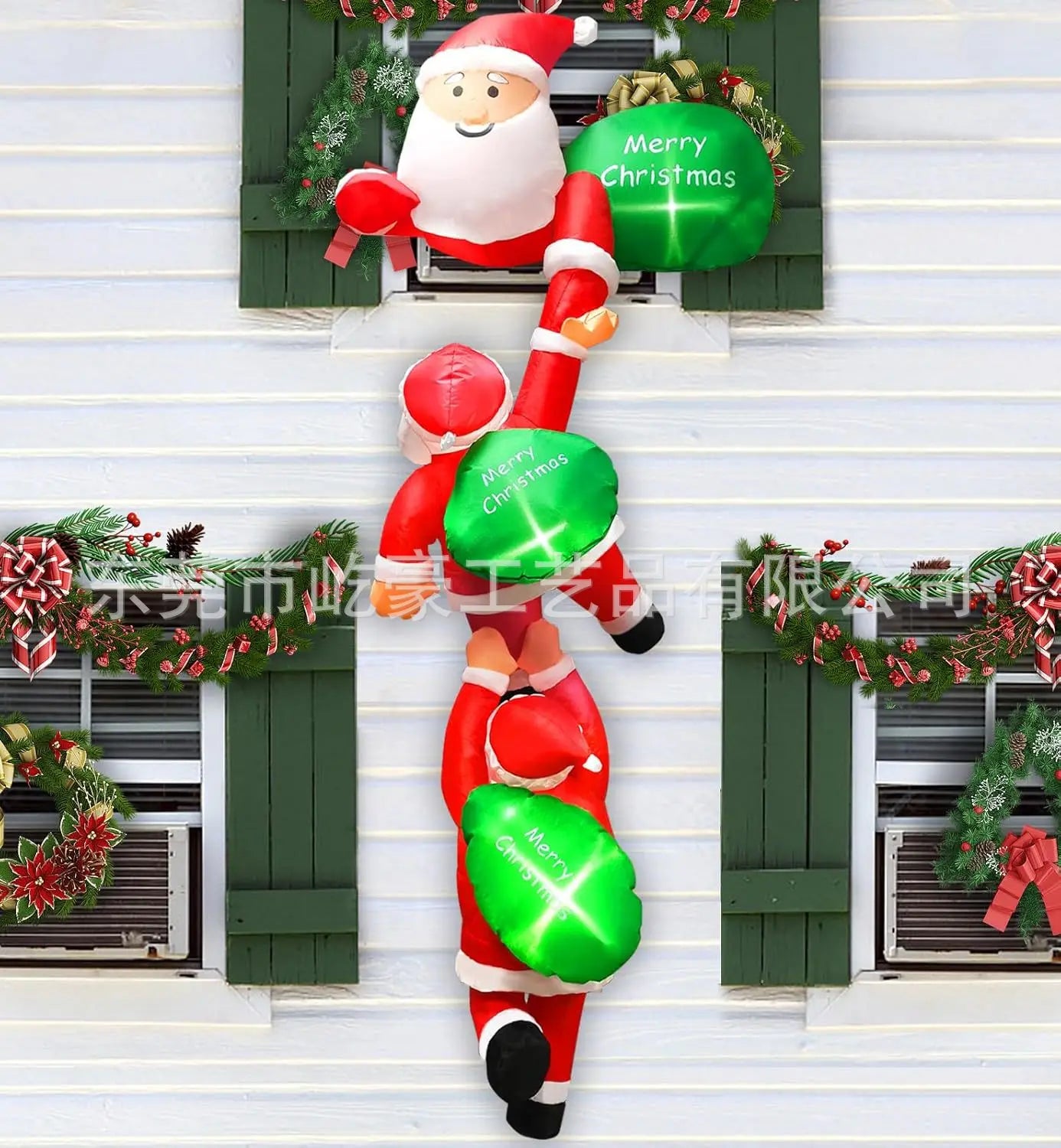 2.4M 8FT Christmas Inflatable Wall-Climbing Elderly Figure Seated Gift Hat Christmas Tree Decoration Outdoor Garden Ornament