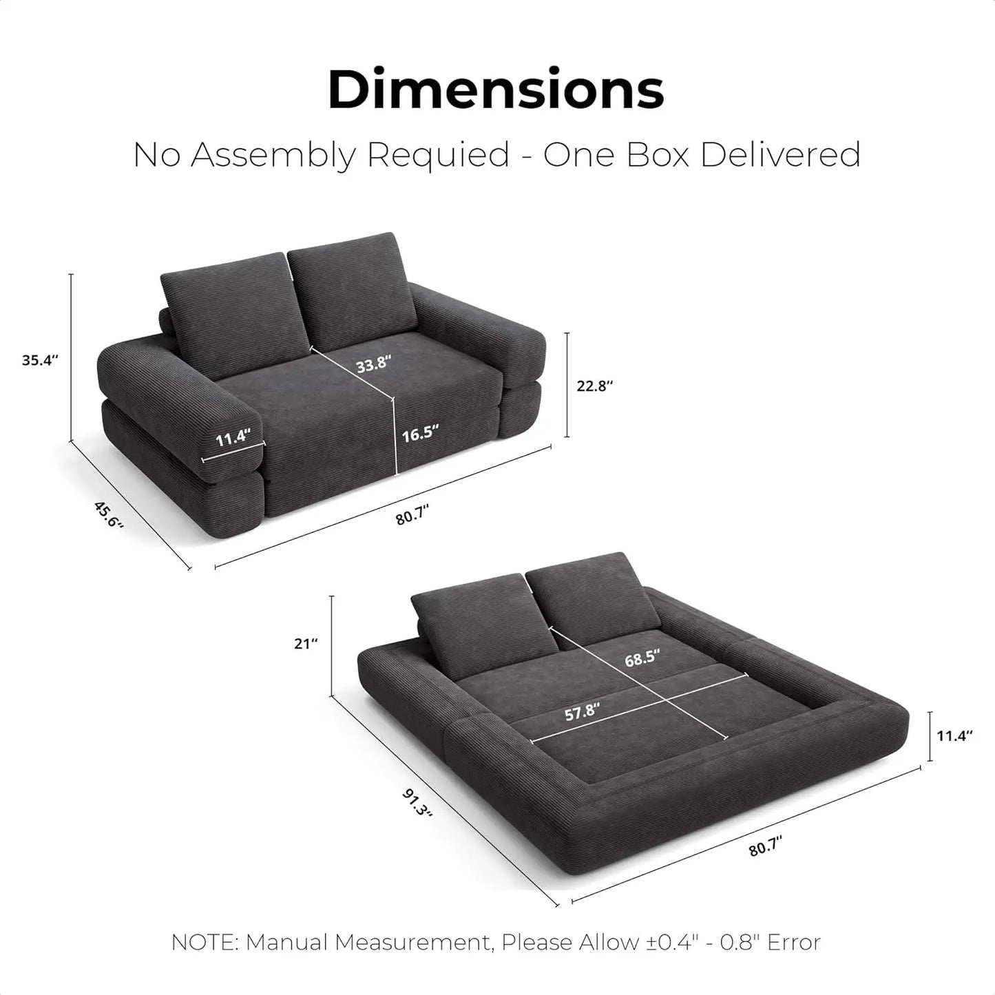 LIKIMIO Convertible Sleeper Sofa 3 In 1 Corduroy Green